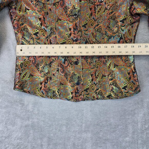 Chicos Jacket Womens Size 1 Multicolor Paisley Brocade Silk Blend Button Up Boho - Picture 9 of 12